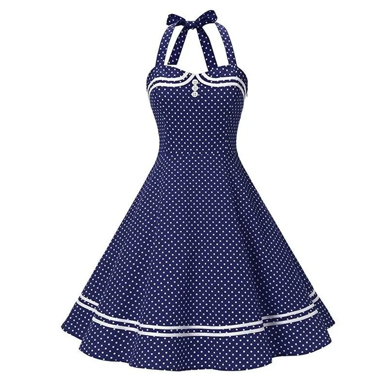 2021 High Waist Womens Audrey Hepburn Dresses 50s 60s 40s Robe Vintage Retro Pin Up Swing Polka Dot Rockabilly Dress Sundress