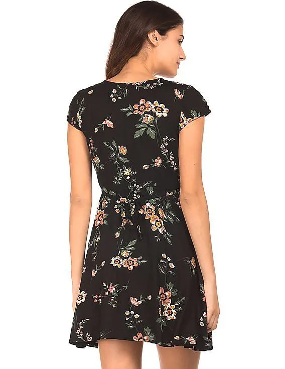 Aeropostale Floral Printed V-Neck Fit And Flare Dress