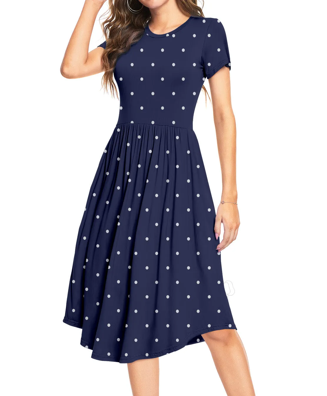 Aiyino Womens Summer Casual Swing Midi Dress with Pockets