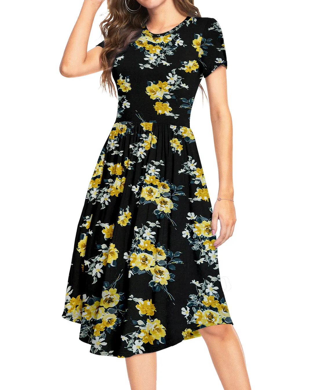 Aiyino Womens Summer Casual Swing Midi Dress with Pockets