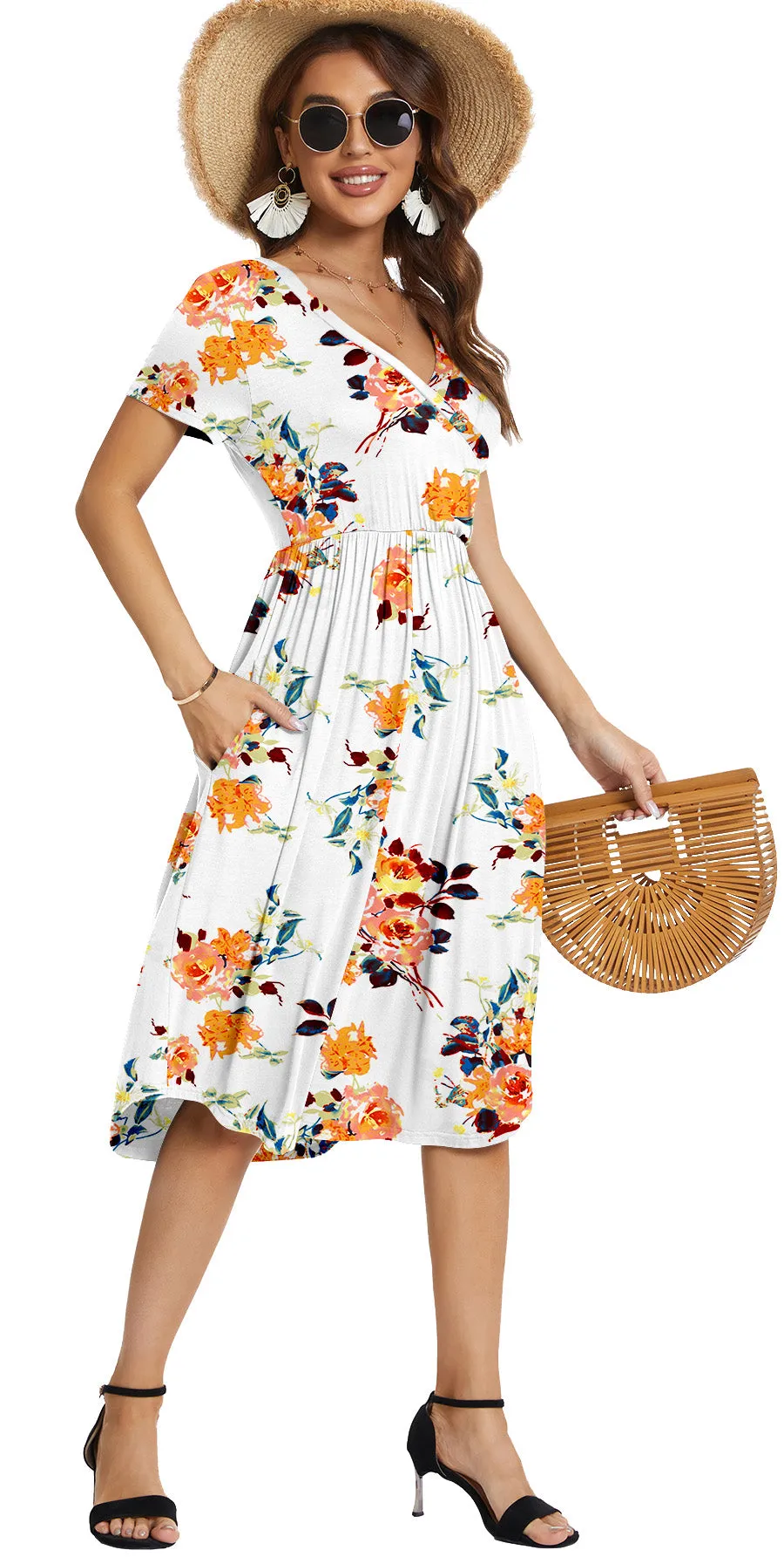 Aiyino Womens Summer Casual Swing Midi Dress with Pockets