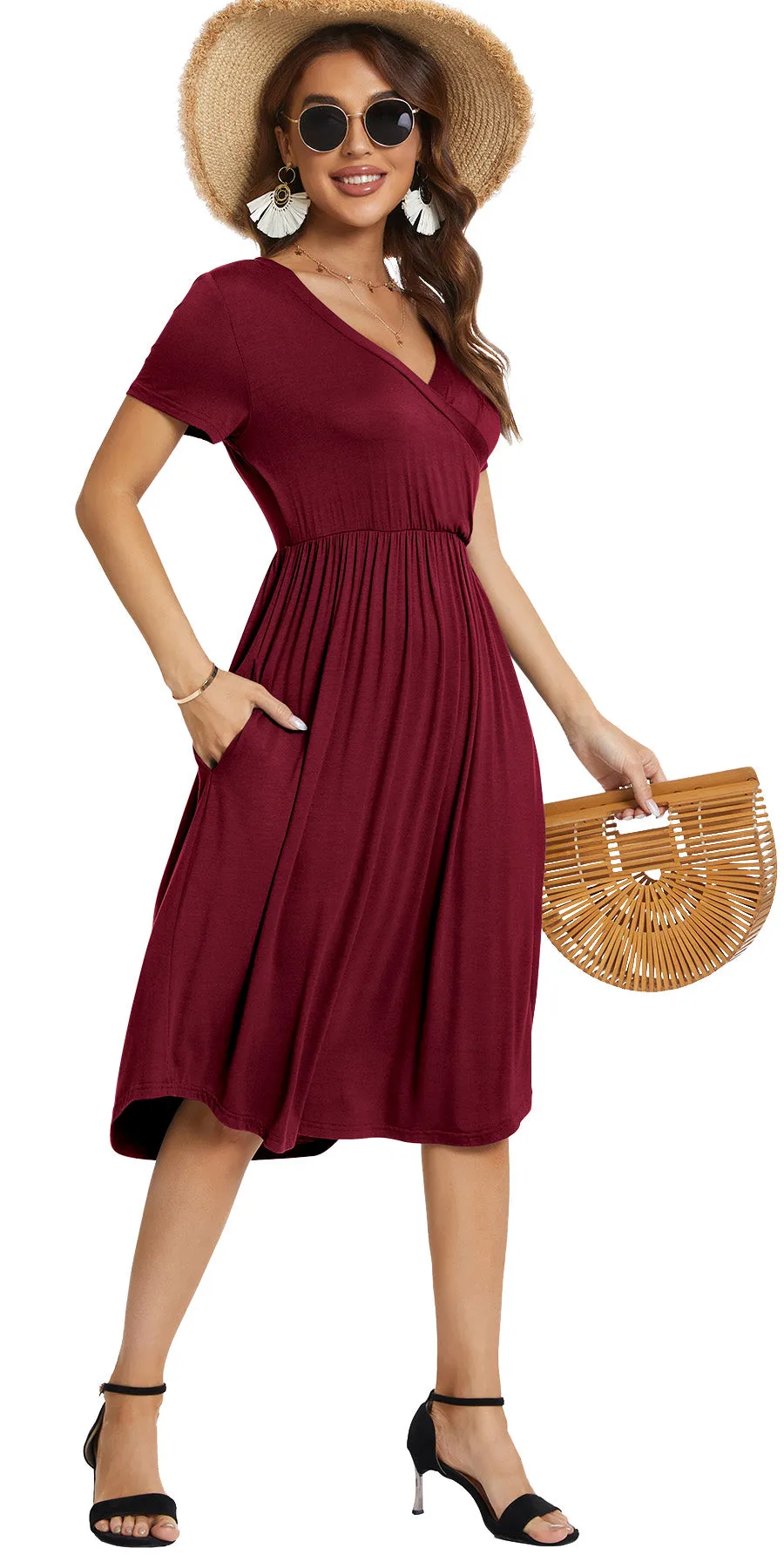 Aiyino Womens Summer Casual Swing Midi Dress with Pockets