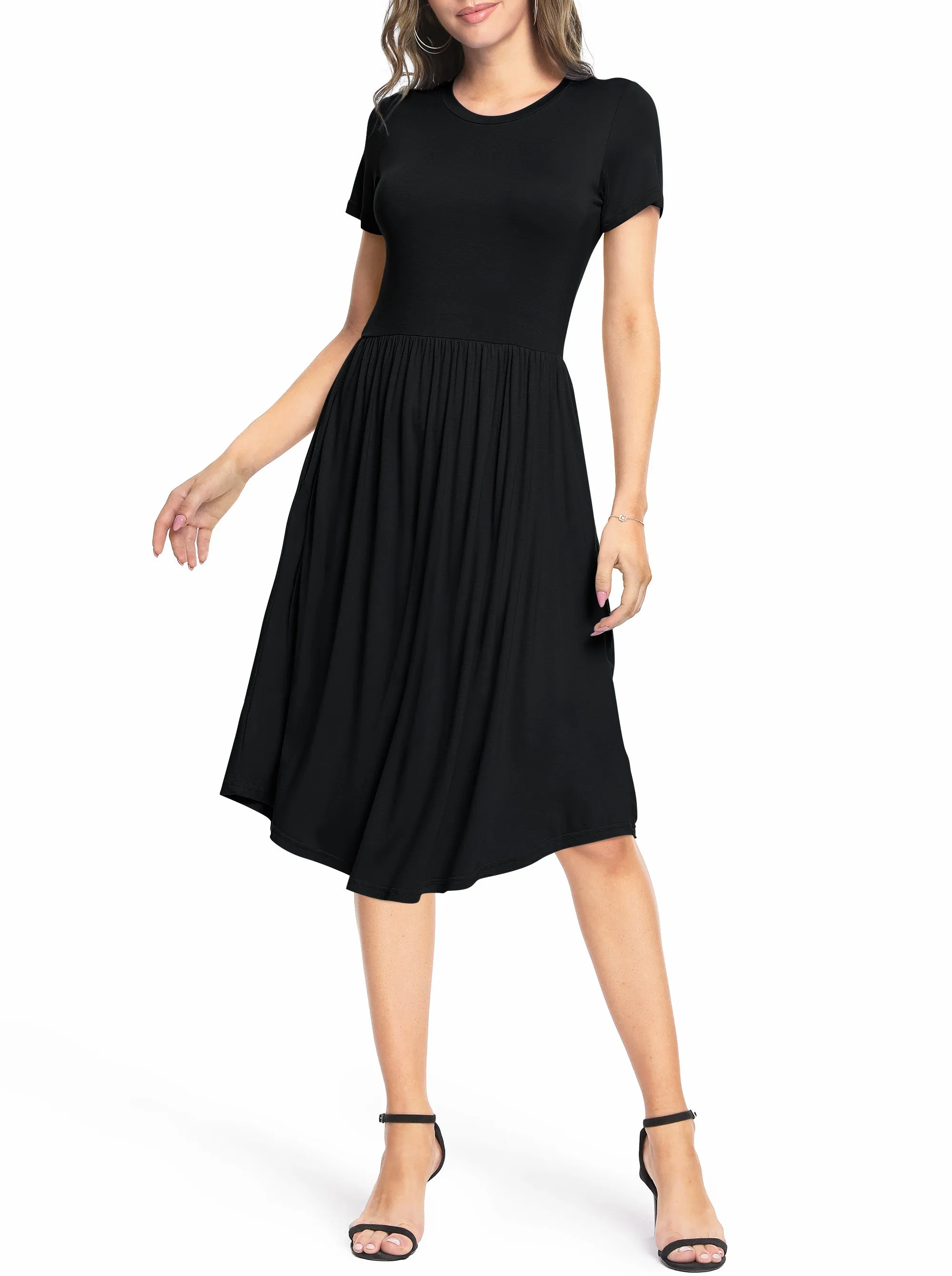 Aiyino Womens Summer Casual Swing Midi Dress with Pockets