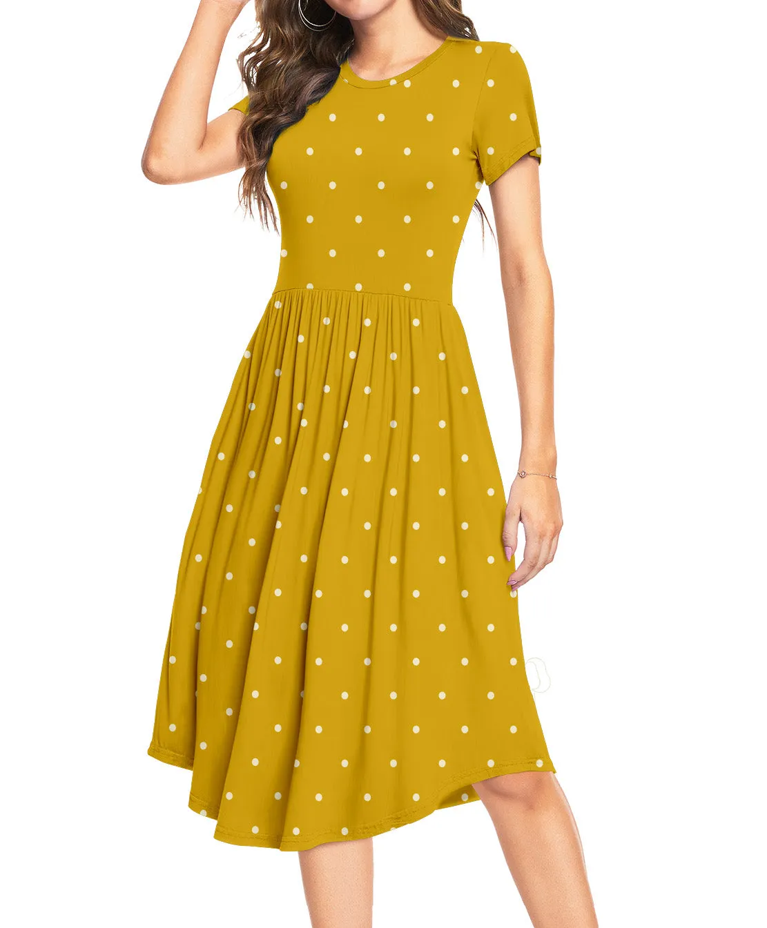 Aiyino Womens Summer Casual Swing Midi Dress with Pockets