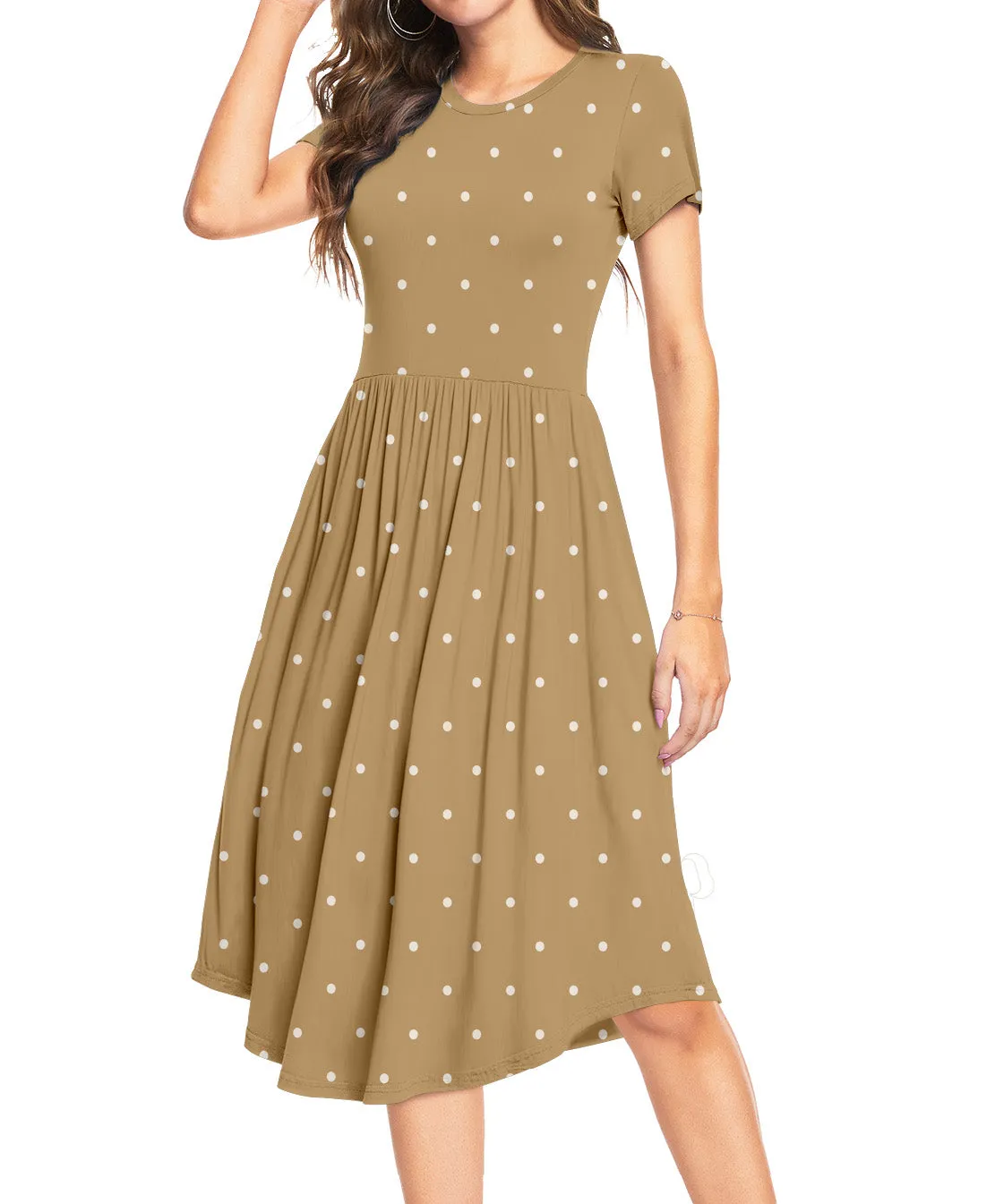 Aiyino Womens Summer Casual Swing Midi Dress with Pockets