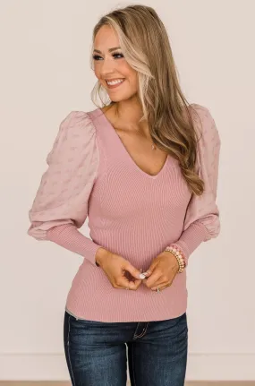 All Too True Puff Sleeve Knit Top- Dusty Pink