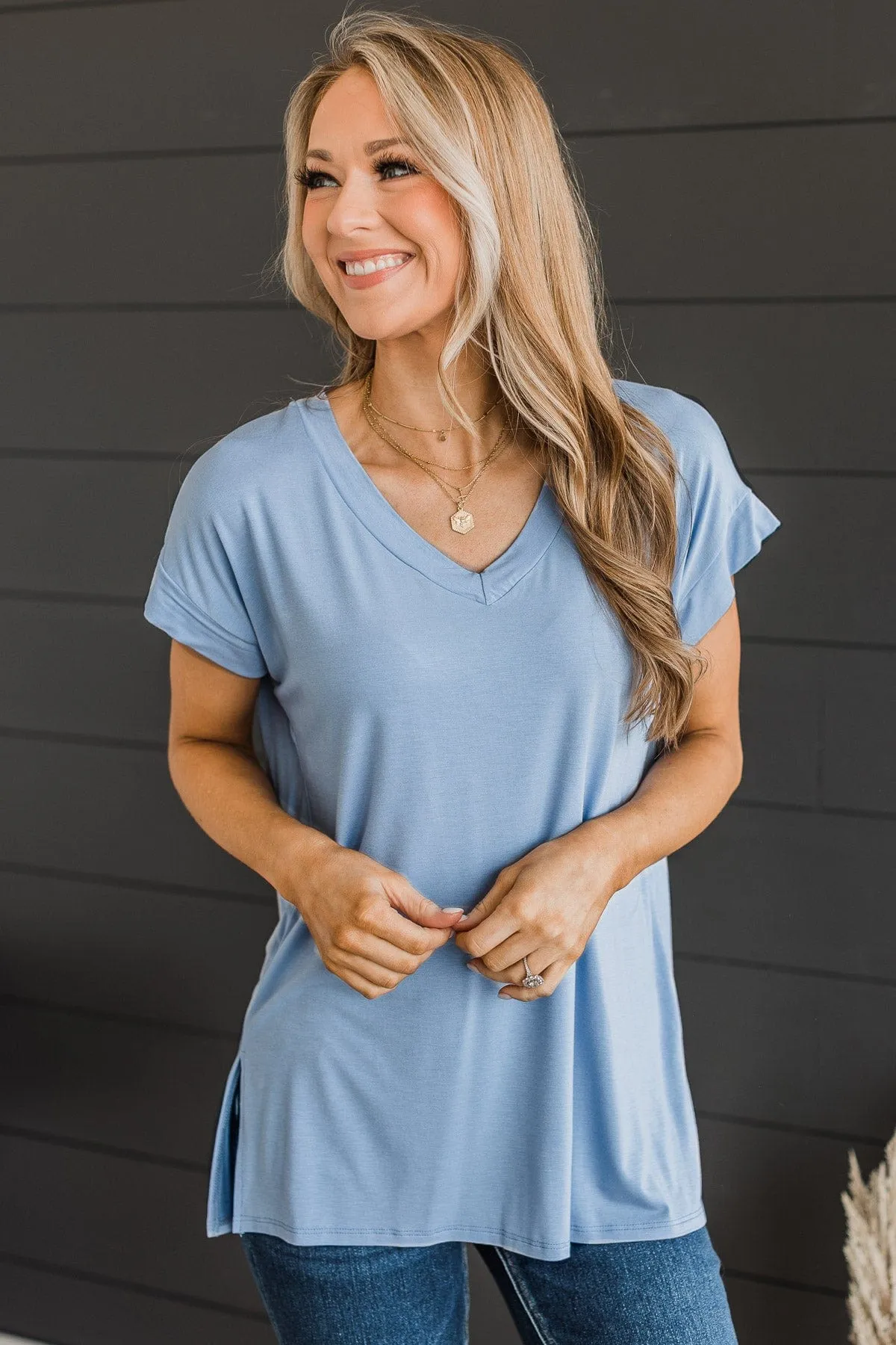 All Your Own Short Sleeve Top- Light Blue