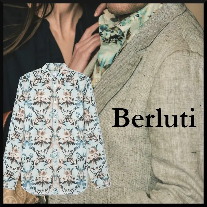 Berluti  |Linen & Cotton Printed Box Fit Shirt