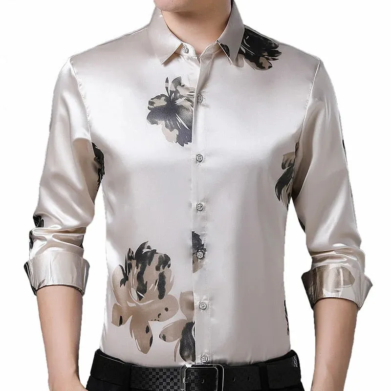 Casual Streetwear Slim Regular Fit Floral Printed Long Sleeve Shirt for Men