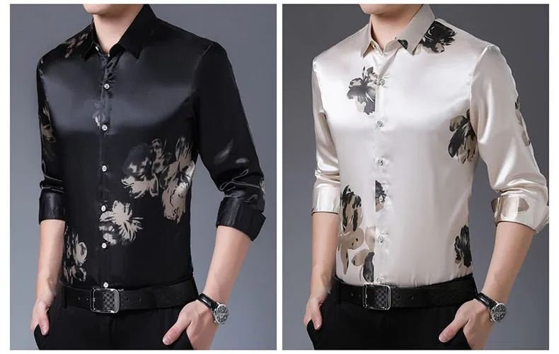 Casual Streetwear Slim Regular Fit Floral Printed Long Sleeve Shirt for Men