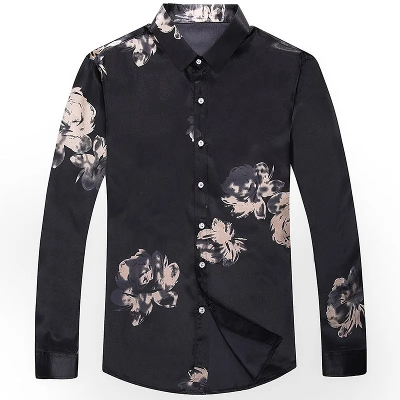 Casual Streetwear Slim Regular Fit Floral Printed Long Sleeve Shirt for Men