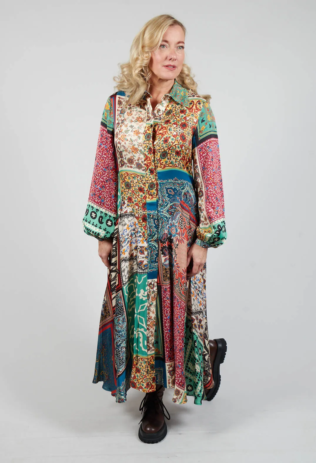 Chemise Dress in Patchwork Foulard Print