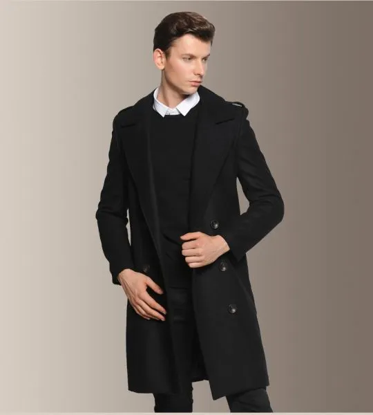 Classic vintage wool coat for men with shoulder straps