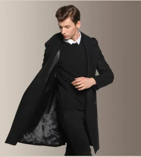 Classic vintage wool coat for men with shoulder straps