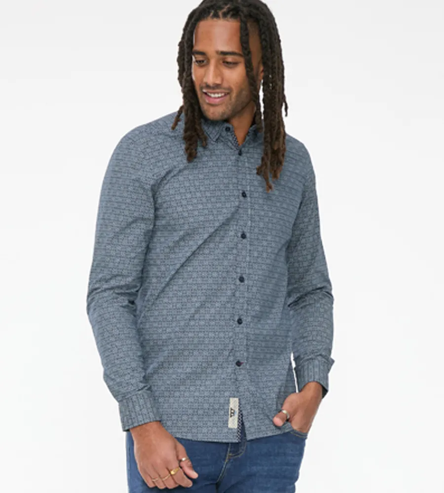 D555 Mens Long Sleeve Shirt With Geometric All Over Print (MANGALA)