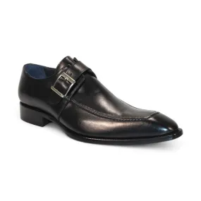 Duca Garda Men's Shoes Black Calf-Skin Leather Monkstraps Oxfords (D1027)