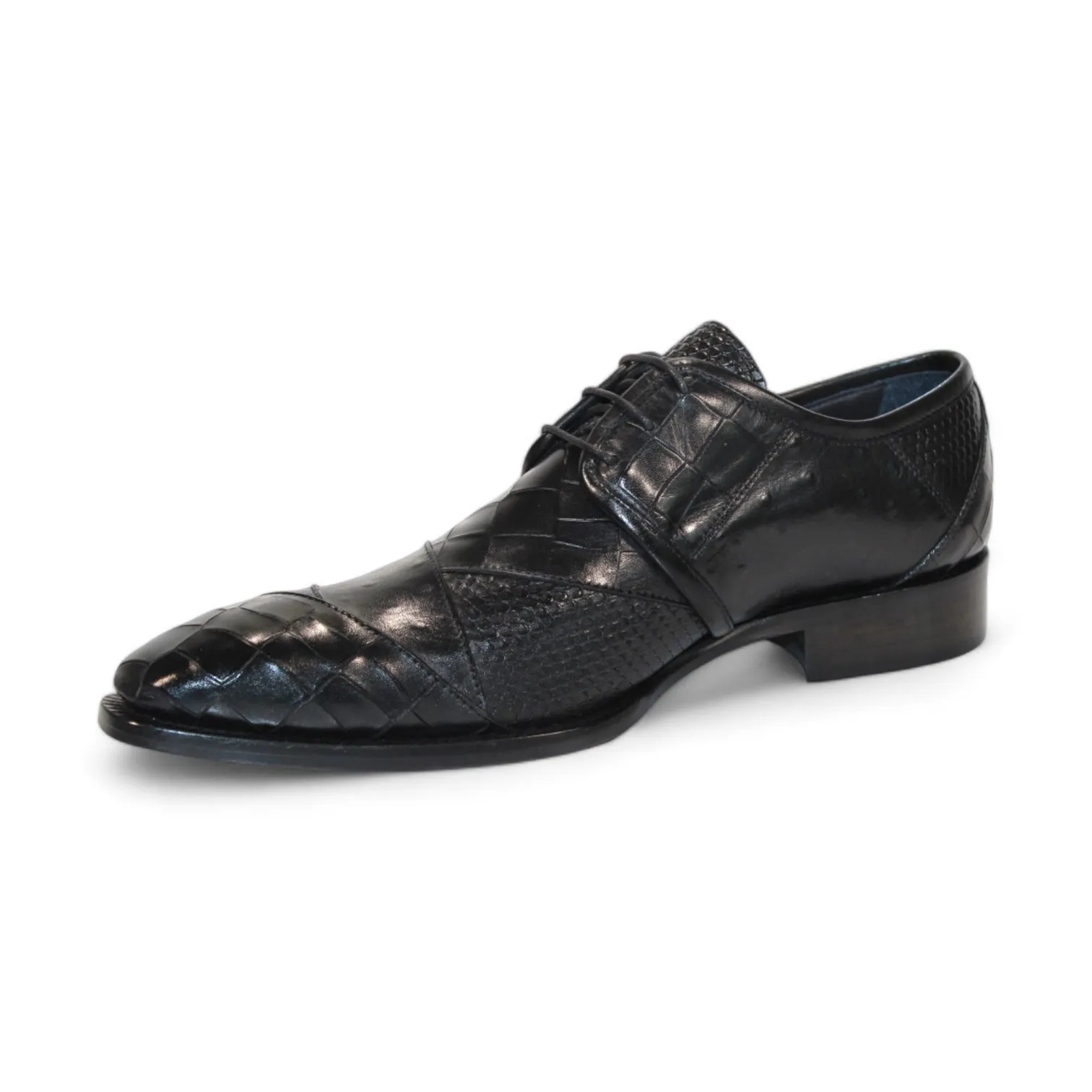 Duca Imperio Men's Shoes Black Calf-Skin Leather/Calf Print Oxfords (D1029)