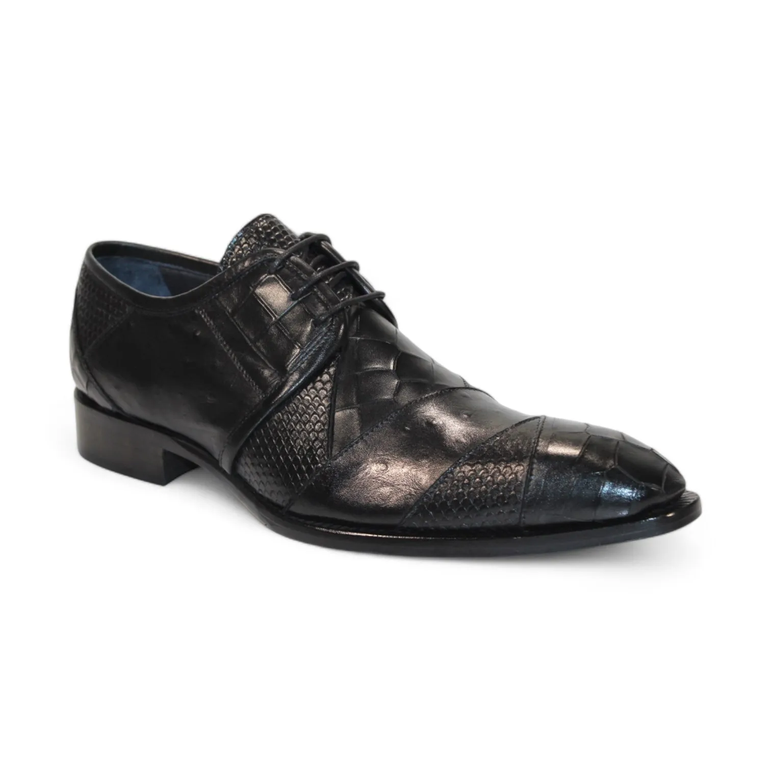 Duca Imperio Men's Shoes Black Calf-Skin Leather/Calf Print Oxfords (D1029)