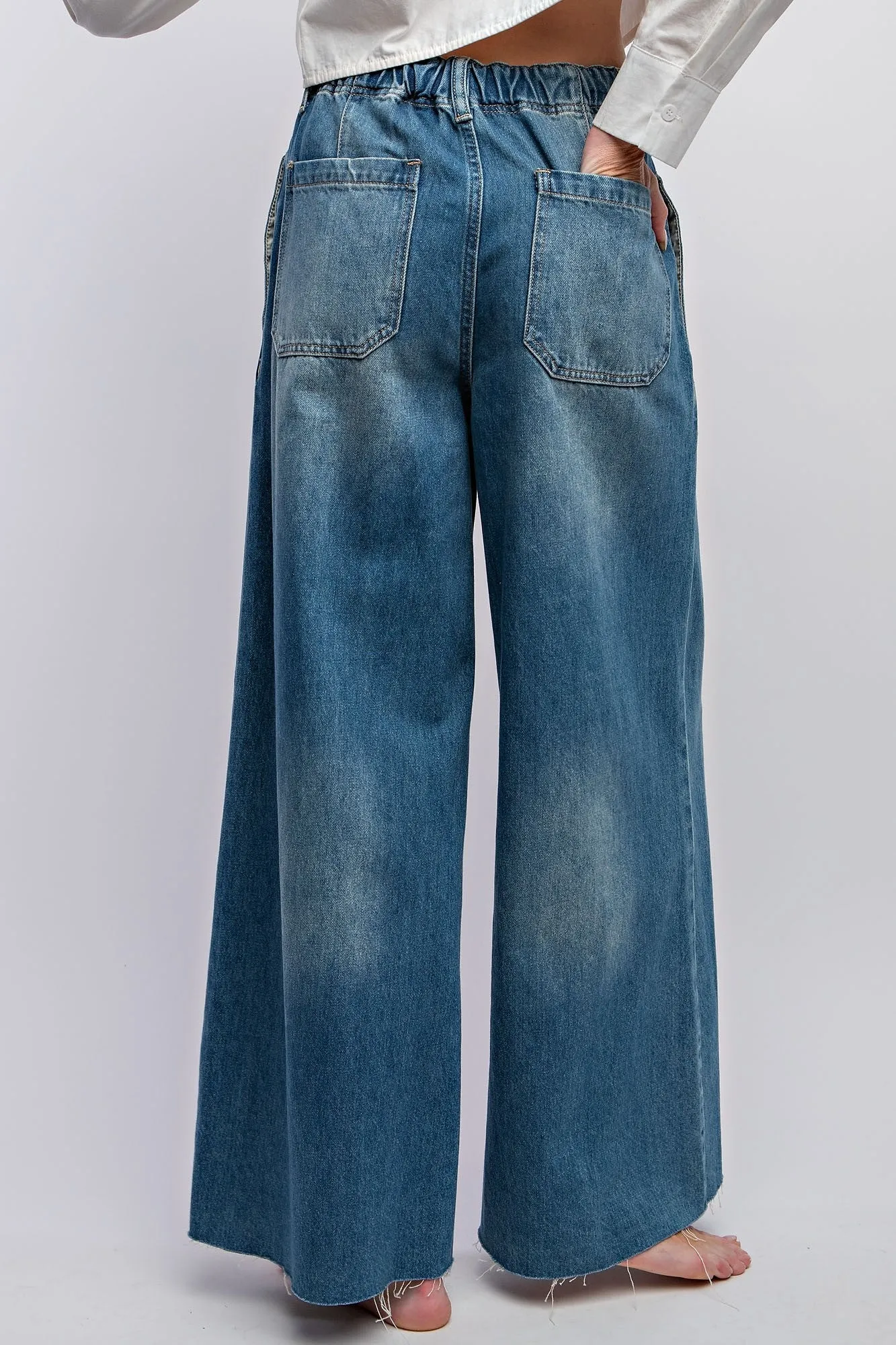 Easel Elasticized Drawstring Waist Wide Leg Jeans