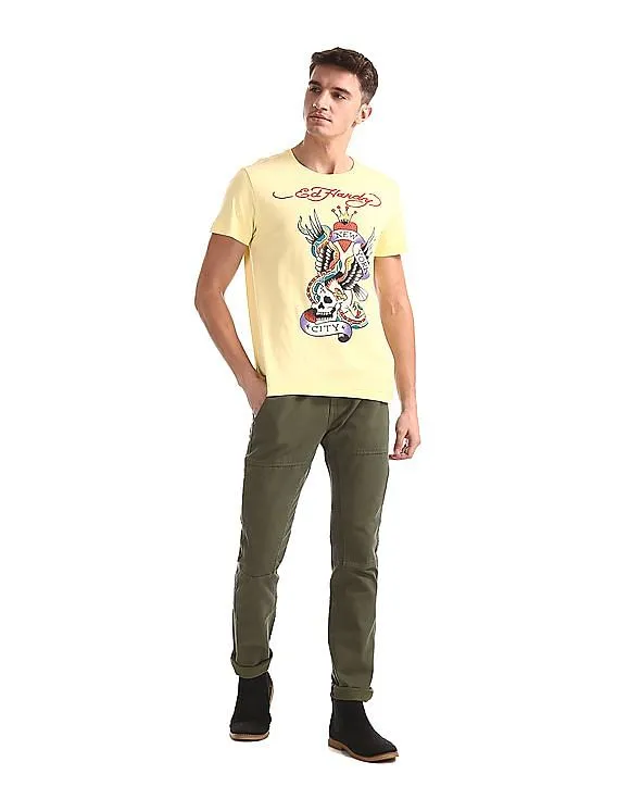 Ed Hardy Regular Fit Printed Studded T-Shirt