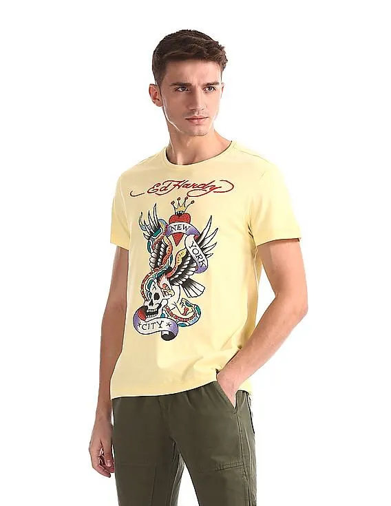 Ed Hardy Regular Fit Printed Studded T-Shirt