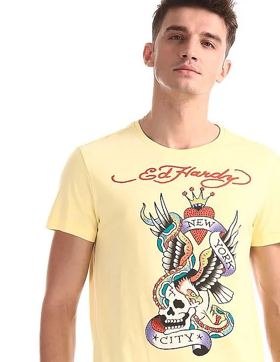 Ed Hardy Regular Fit Printed Studded T-Shirt