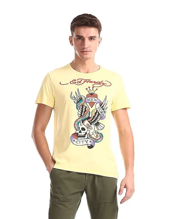 Ed Hardy Regular Fit Printed Studded T-Shirt