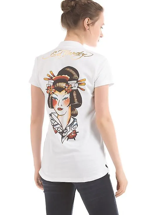 EdHardy Women Printed Back Regular Fit Polo Shirt