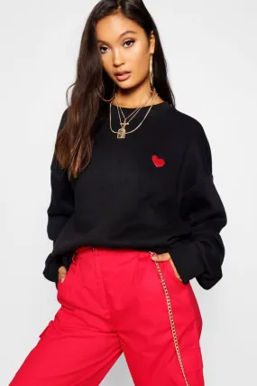 Embroidered Love Heart Oversized Sweater