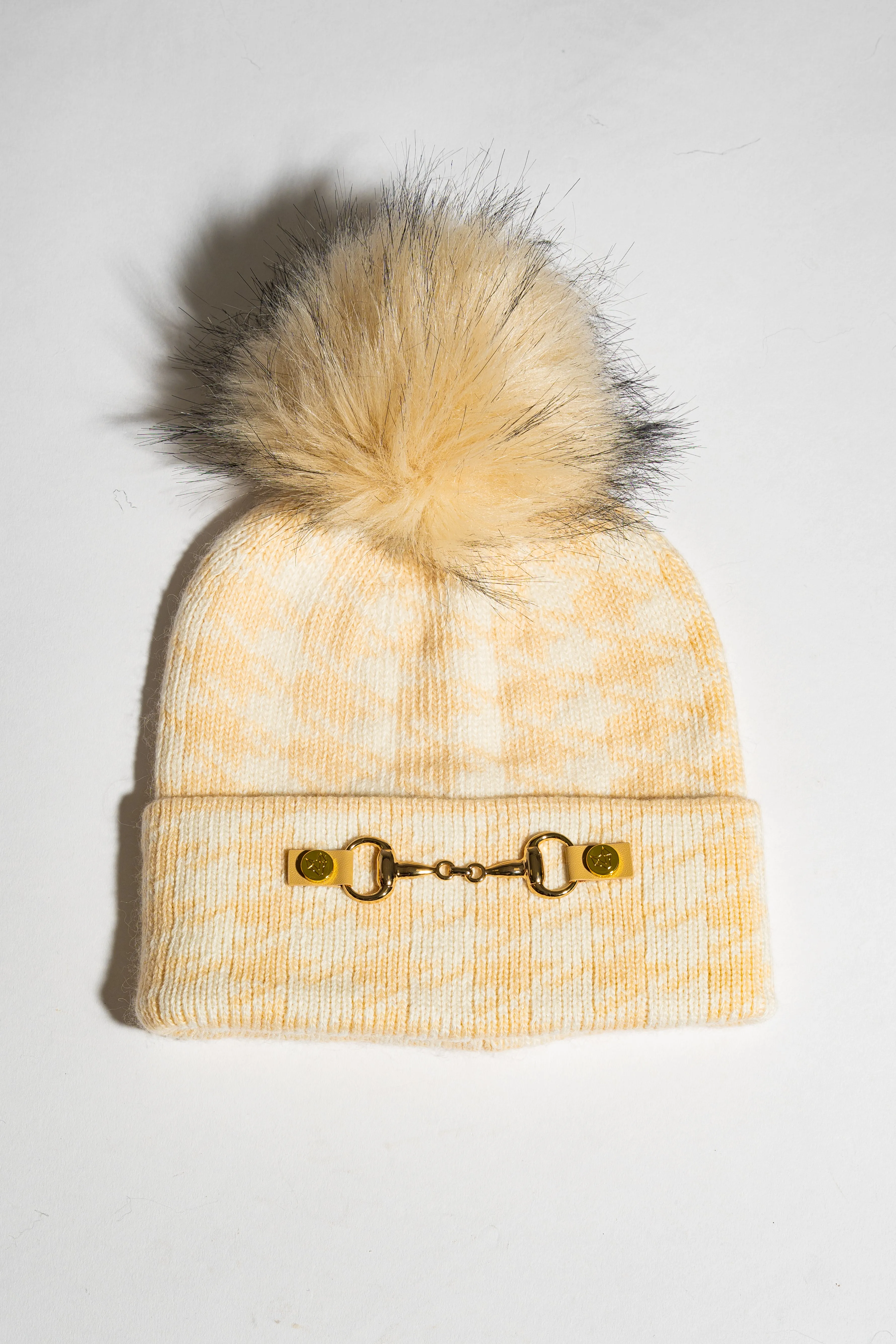 Faux Lexington Pom Pom Hat - Beige/Ecru