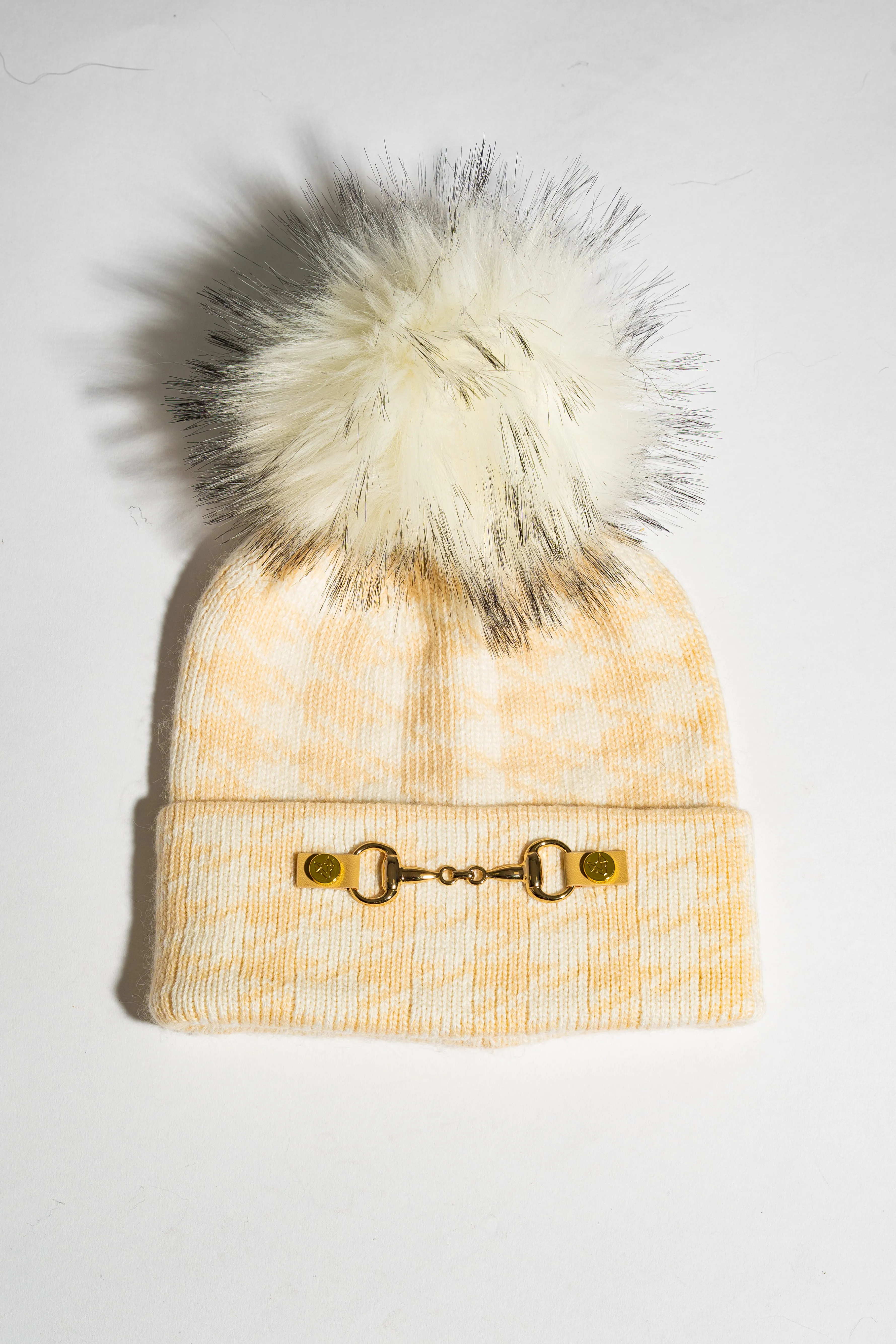 Faux Lexington Pom Pom Hat - Beige/Ecru