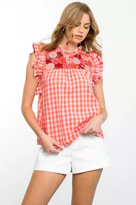 Flutter Sleeve Gingham Top