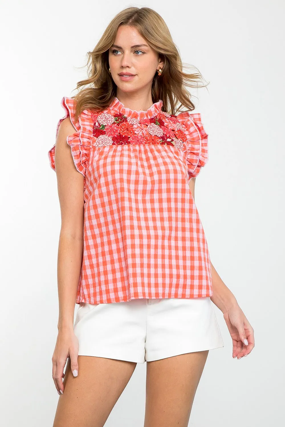 Flutter Sleeve Gingham Top