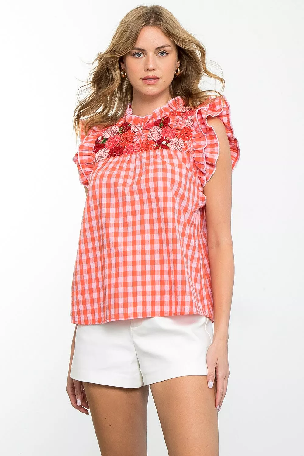 Flutter Sleeve Gingham Top