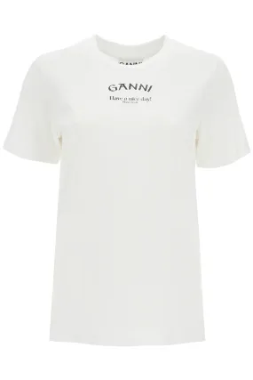 Ganni Printed Relaxed Fit T Shirt   White