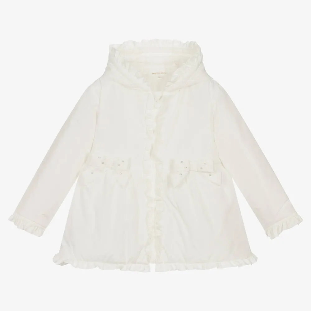 Girls White Padded Hooded Coat