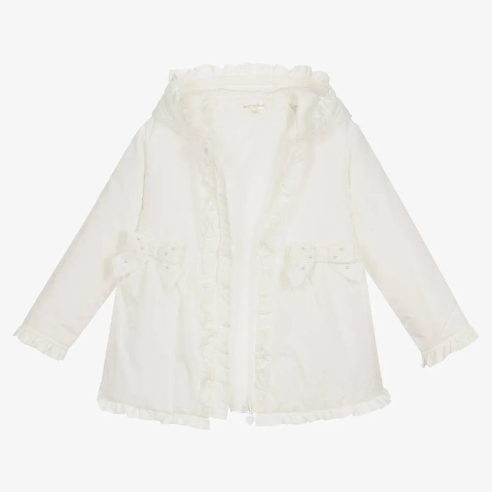 Girls White Padded Hooded Coat