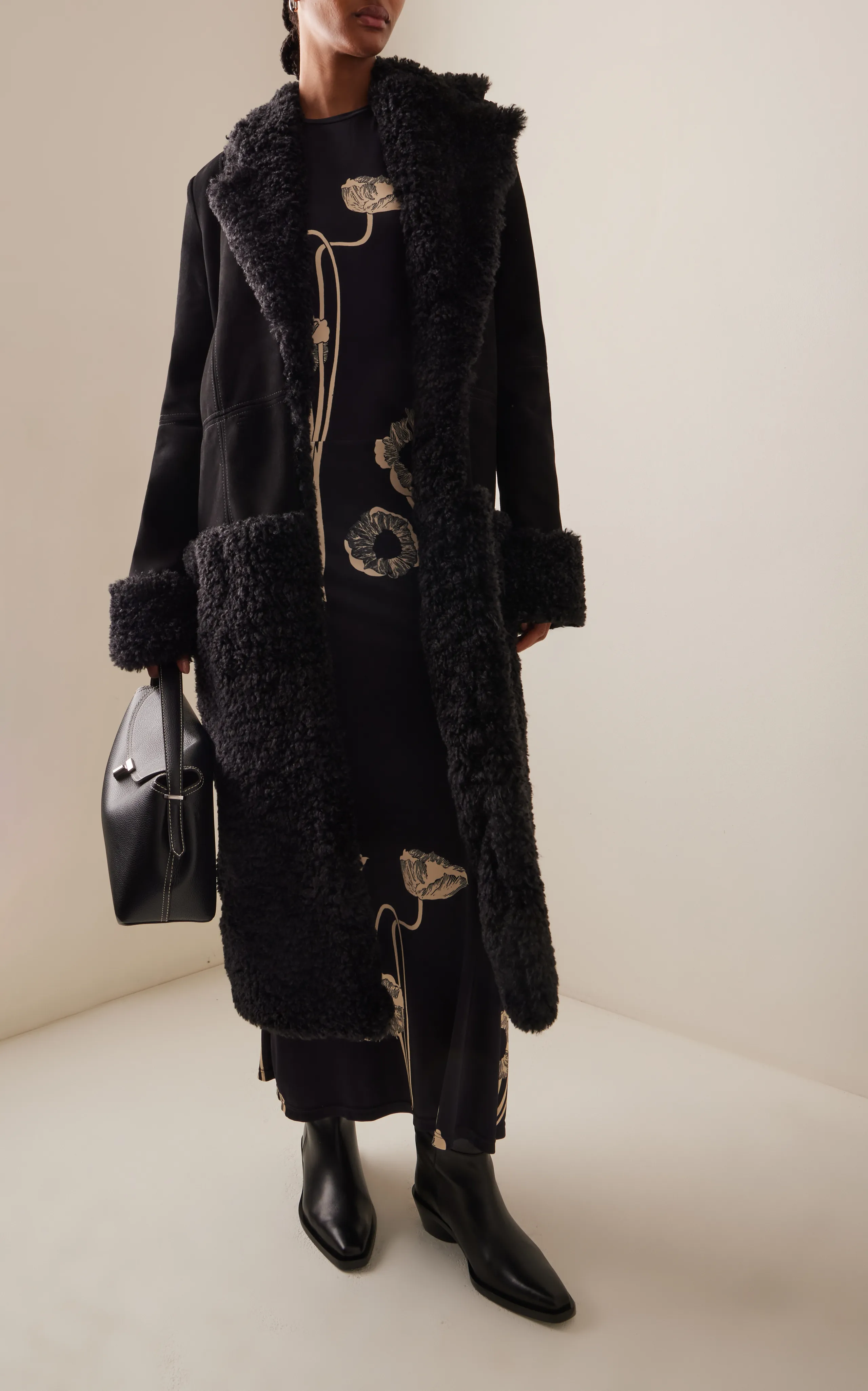 Johanna Ortiz Efecto Duradero Vegan Shearling-Trimmed Leather Coat