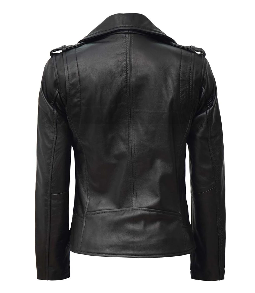 Kirsten Women's Black Asymmetrical Leather Biker Jacket