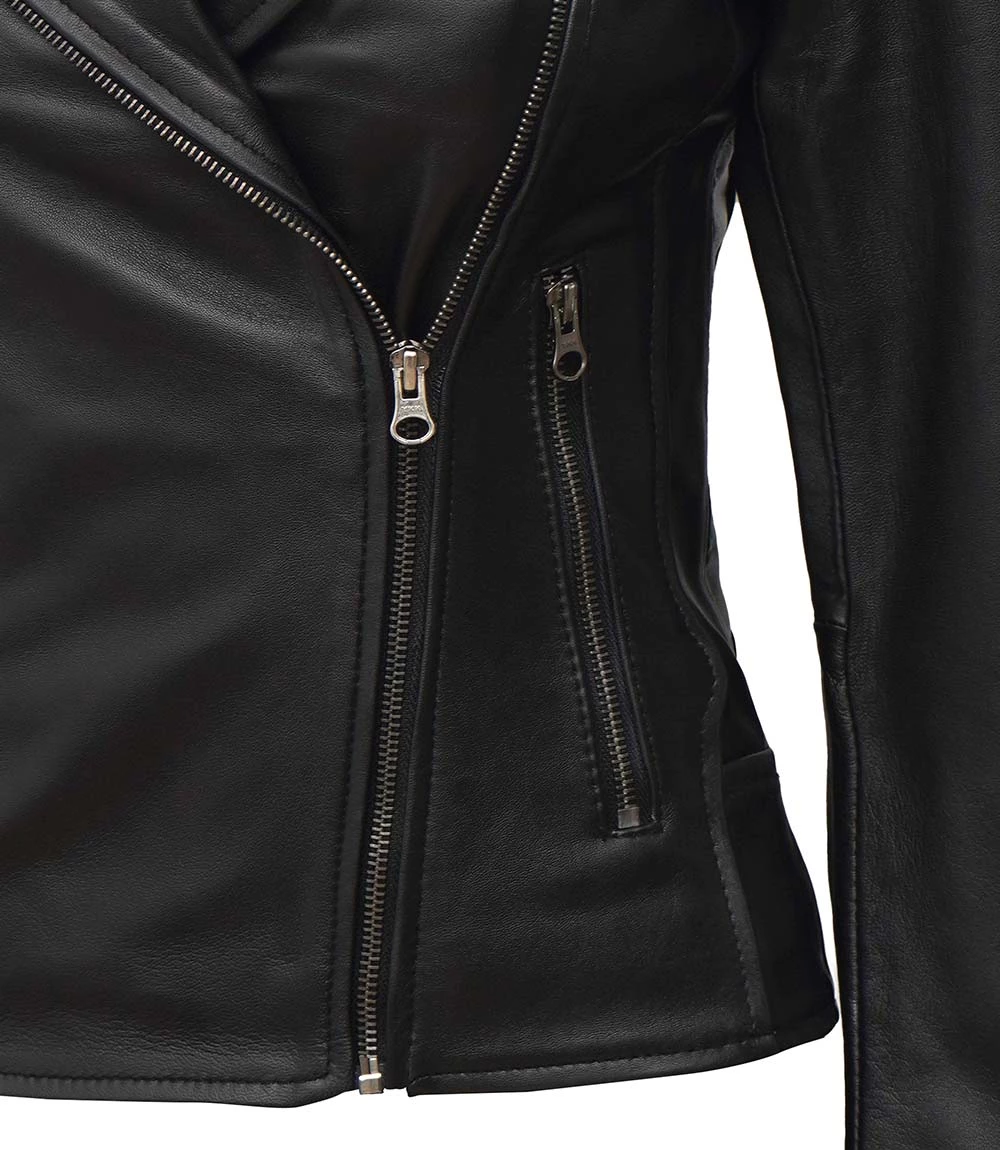 Kirsten Women's Black Asymmetrical Leather Biker Jacket