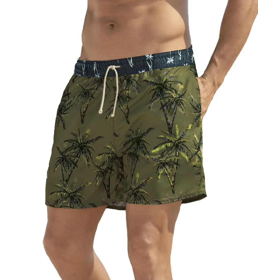 LEO Men's Printed Loose Fit Swim Trunk (505028) - Green Palm