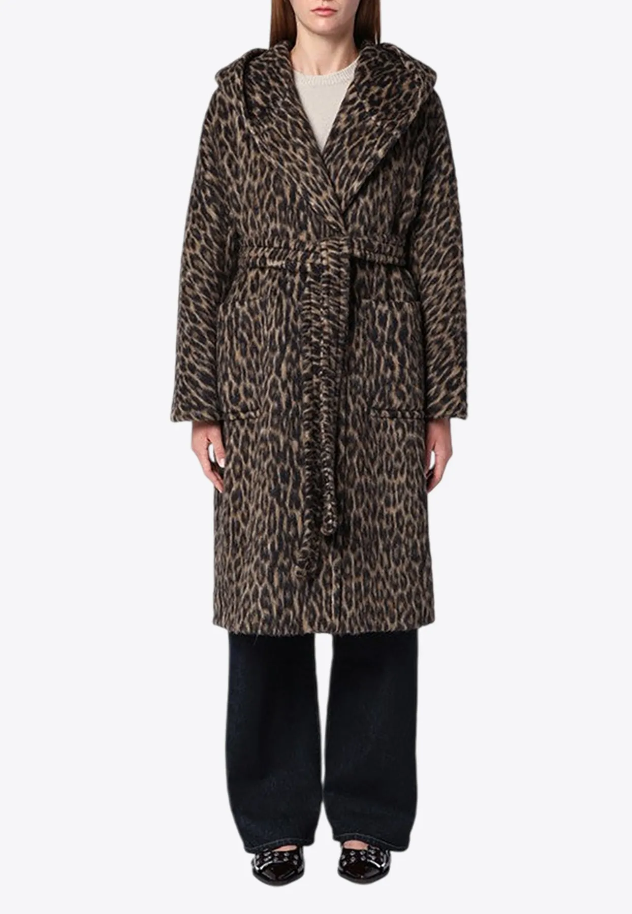 Leopard Print Belted Coat