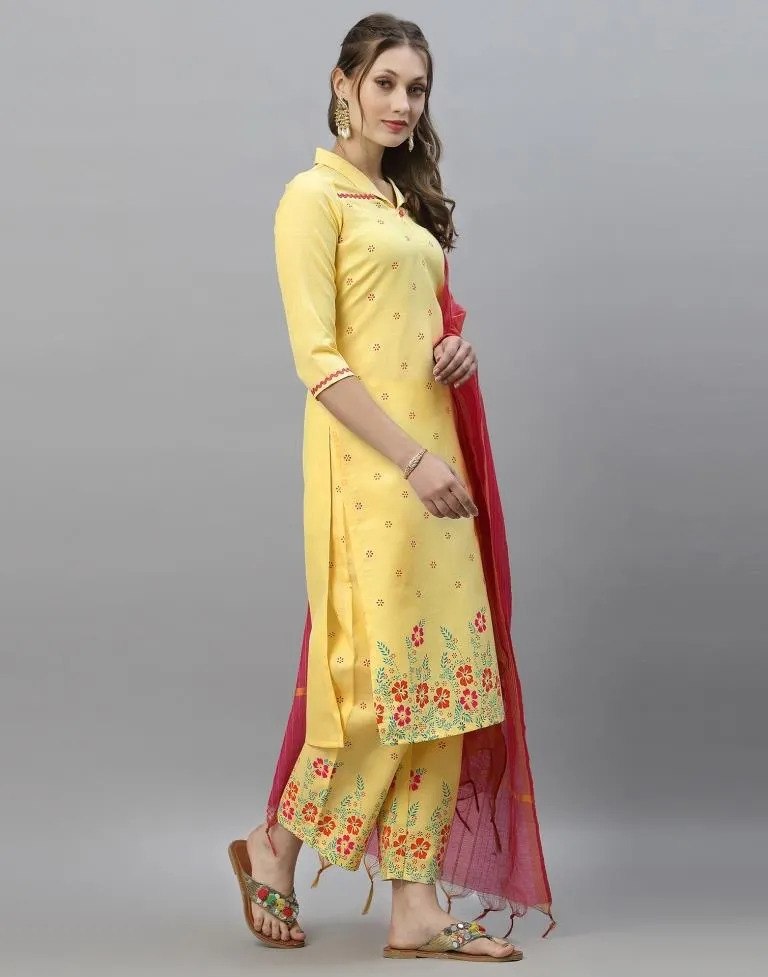 Light Yellow Kurti With Pant And Dupatta