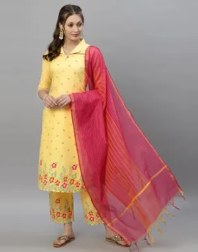 Light Yellow Kurti With Pant And Dupatta