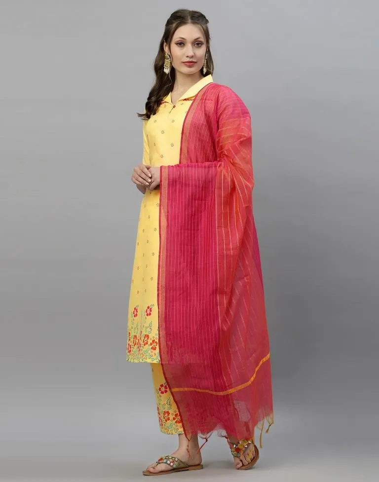 Light Yellow Kurti With Pant And Dupatta