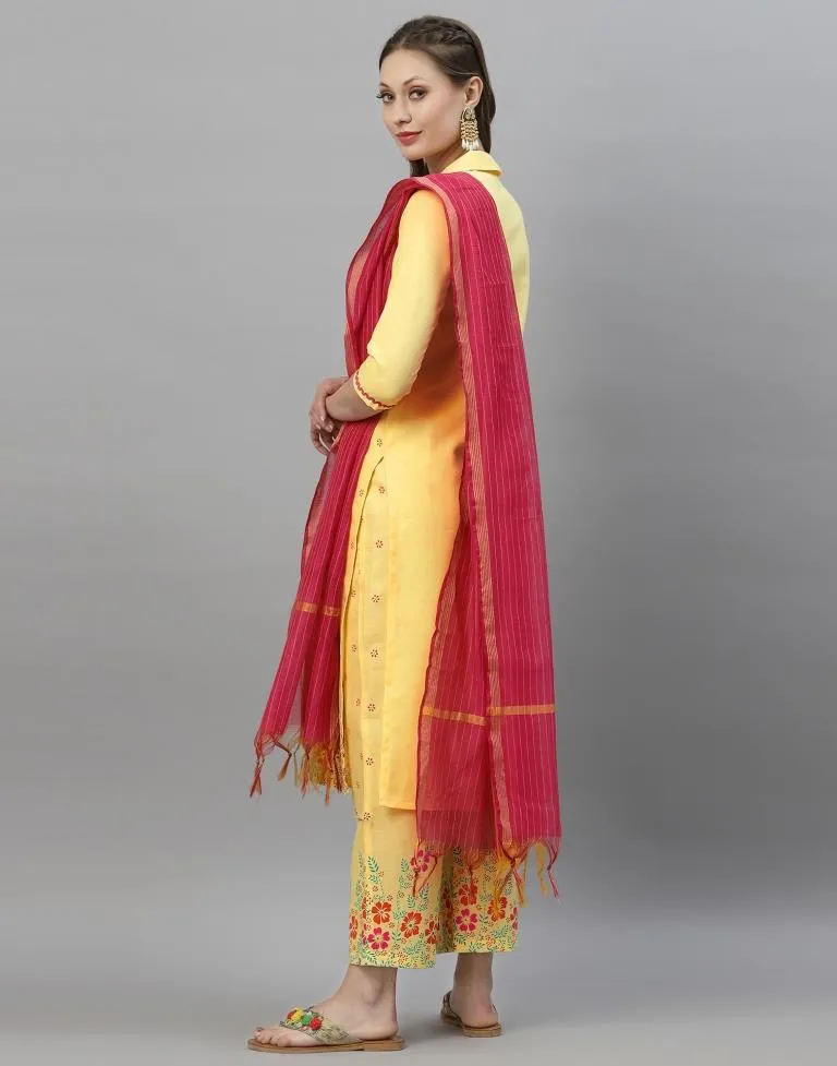 Light Yellow Kurti With Pant And Dupatta