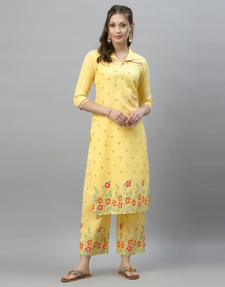 Light Yellow Kurti With Pant And Dupatta