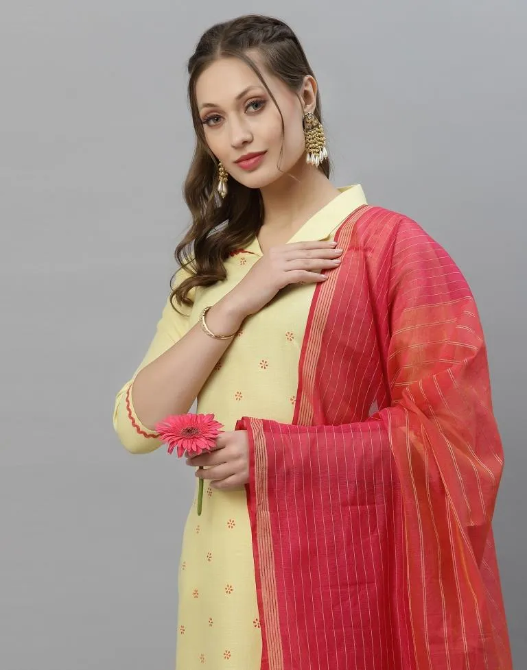 Light Yellow Kurti With Pant And Dupatta