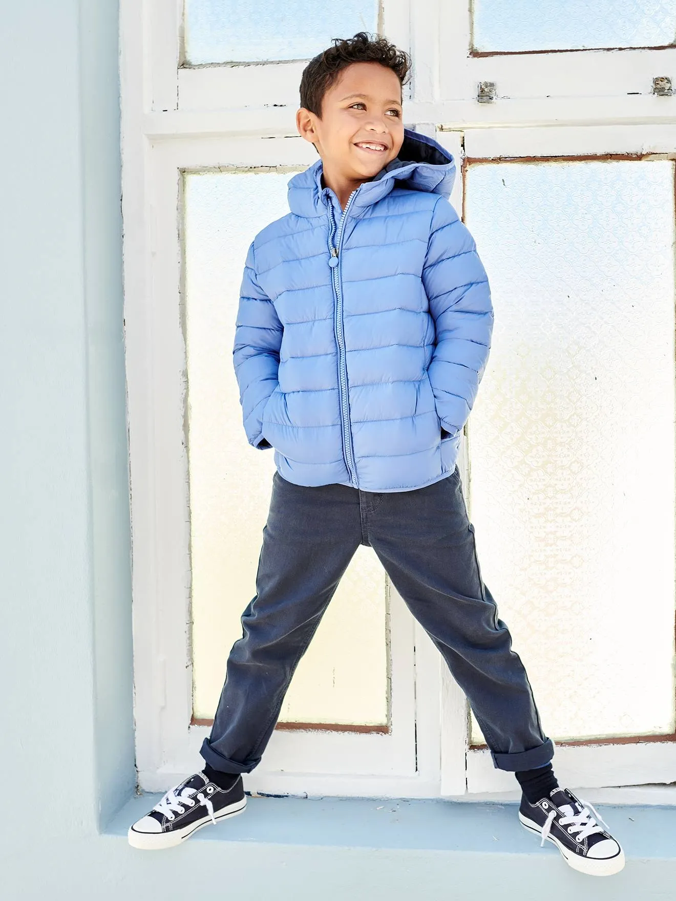 Lightweight Jacket with Recycled Polyester Padding & Hood for Boys - green