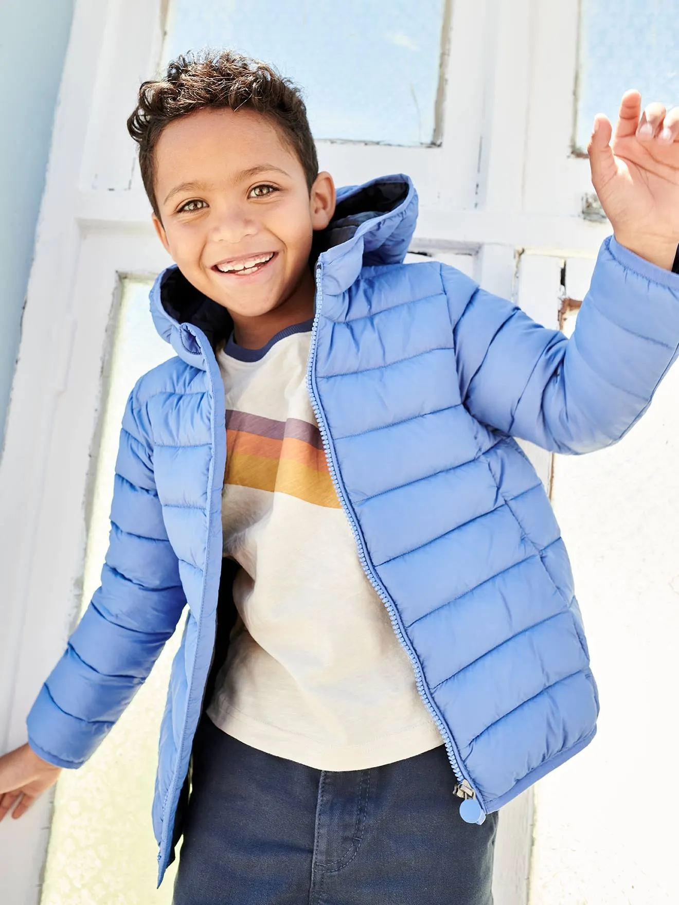 Lightweight Jacket with Recycled Polyester Padding & Hood for Boys - green